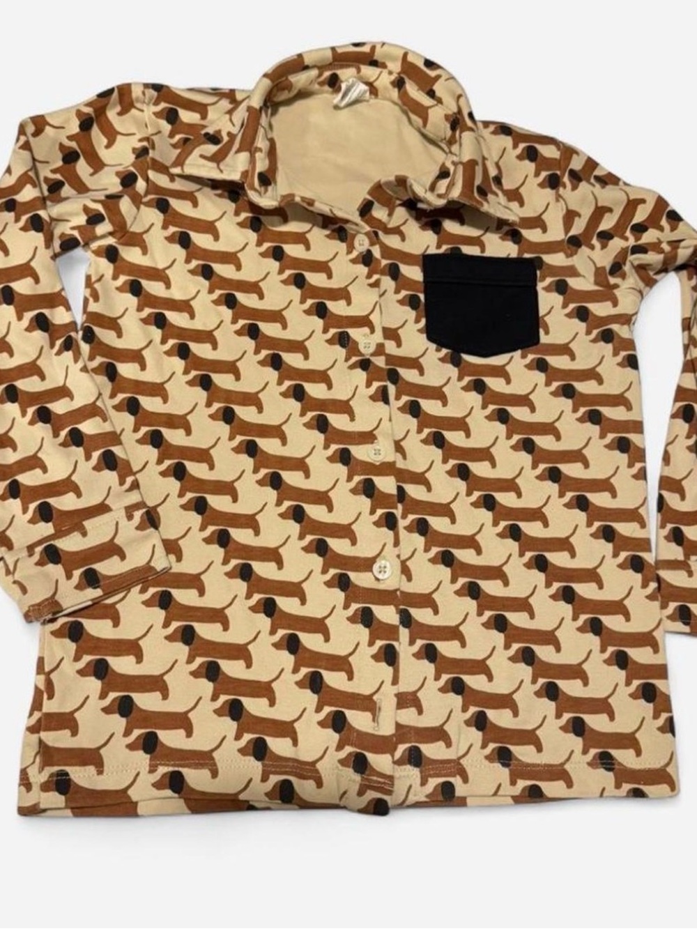 kate quinn Beige Shirt with Brown & Black Dachshund Print
